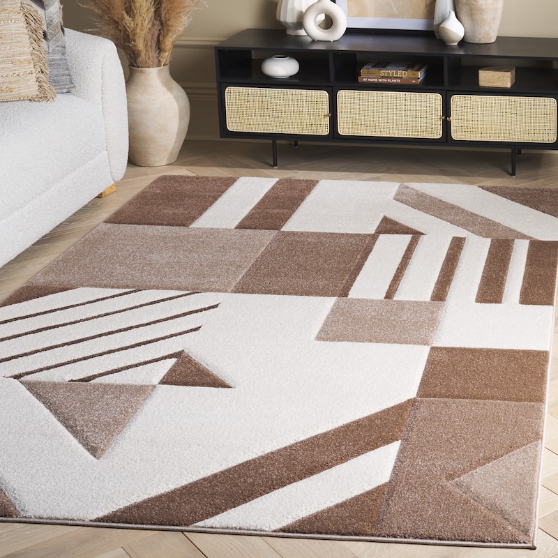 SAFAVIEH Hollywood Tatianna Mid-Century Modern Abstract Rug - 9' x 12' - Ivory/Brown - Rectangle