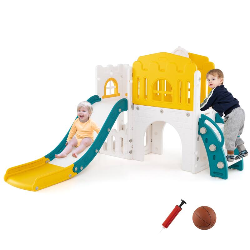 Gymax 9 in 1 Toddler Slide L Shaped Kids Slide & Climber Playset w/