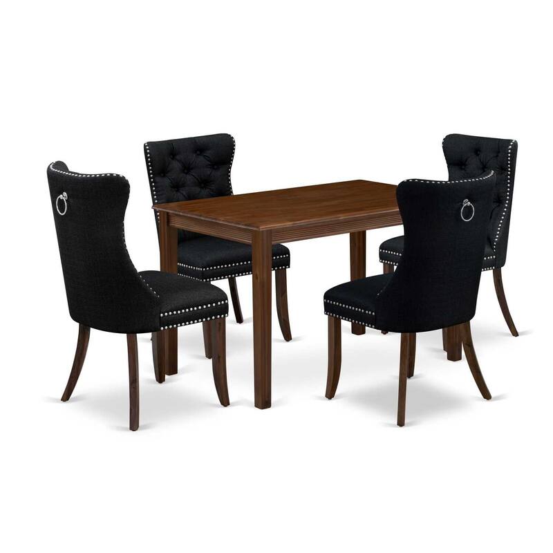 5-Piece Antique Walnut Finish Solid Wood Top - Rectangular Dining Room Set - Seats 4