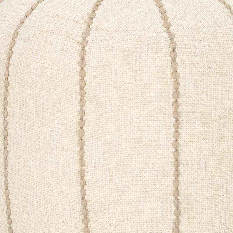 HomeRoots 18" Beige and Taupe Fabric Striped Round Pouf Ottoman