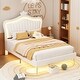 preview thumbnail 4 of 11, Full Upholstered Bed Frame w/ Crown Headboard & LED for Kids,White