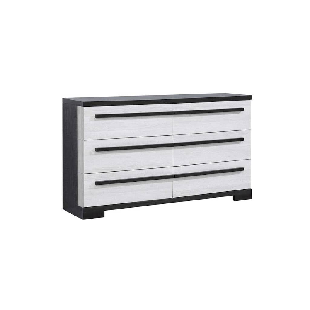 Ruthe Wide Dresser with 6 Drawers, Ebony Black, White Wood