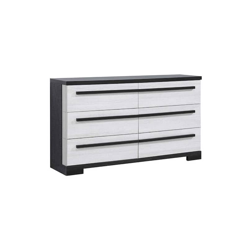 Ruthe Wide Dresser with 6 Drawers, Ebony Black, White Wood