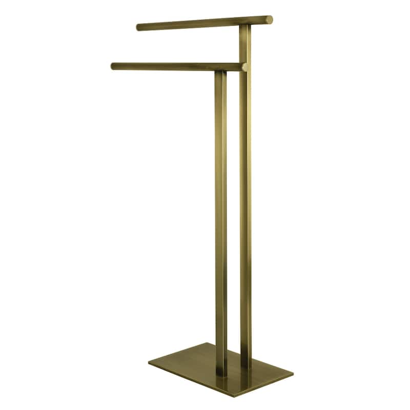 Edenscape Double L Shape Pedestal Towel Holder in Matte Black - Antique Brass