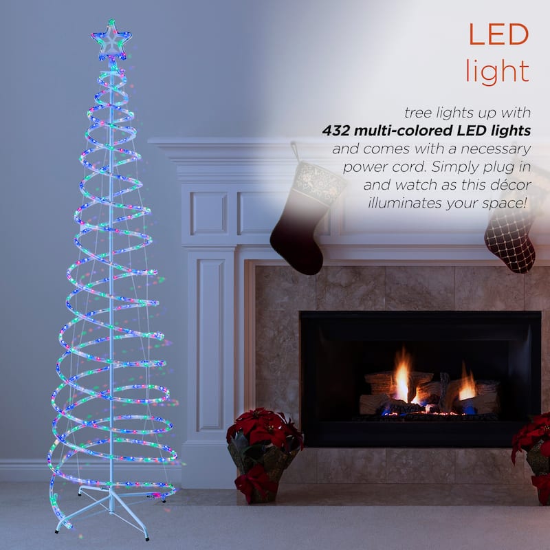 Alpine Corporation Indoor/Outdoor Artificial Spiral Christmas Tree with Multi-Color LED Lights - White