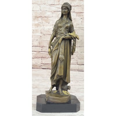 French Artist Bouret Maiden Girl Gold Patina Bronze Sculpture Hot Cast Figurine