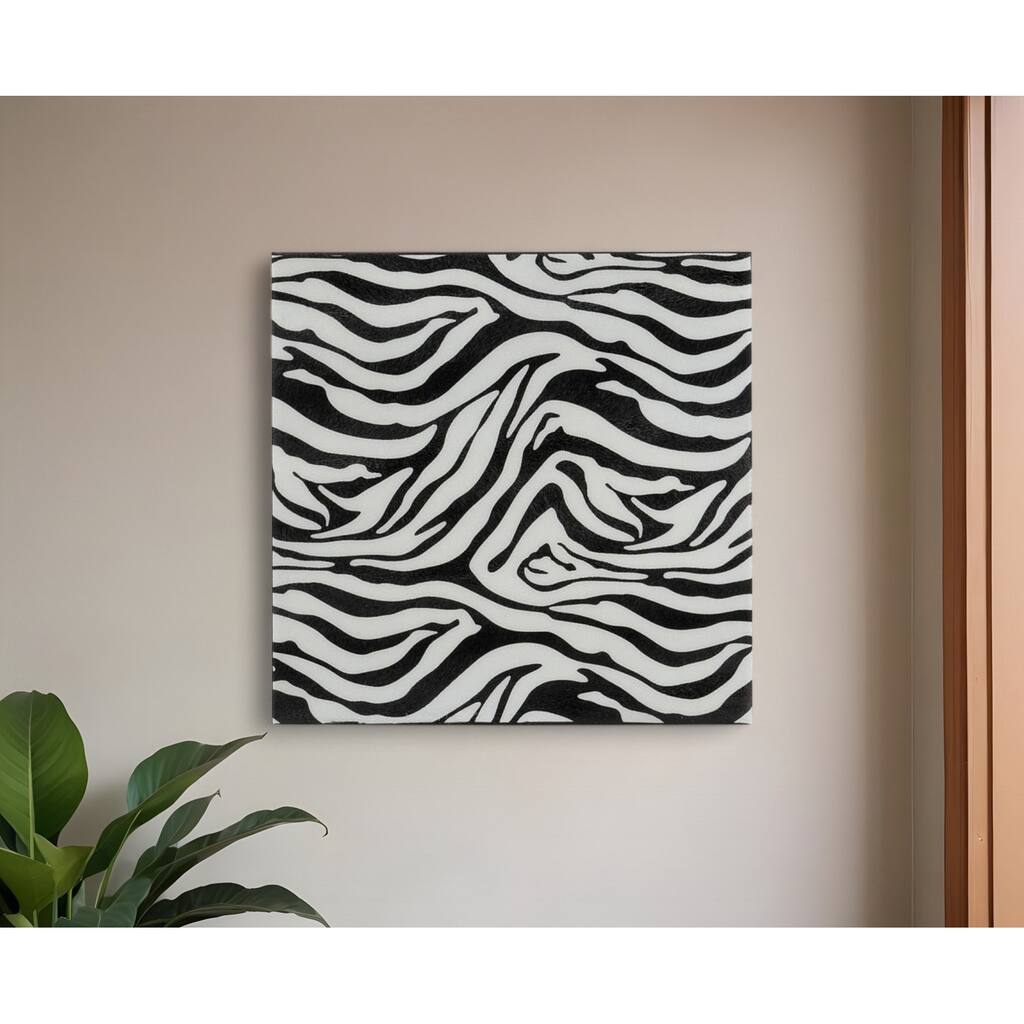 HomeRoots 12" Black And White Zebra Iron And Resin Square Hanging Wall Tile - 12 x 4 x 12
