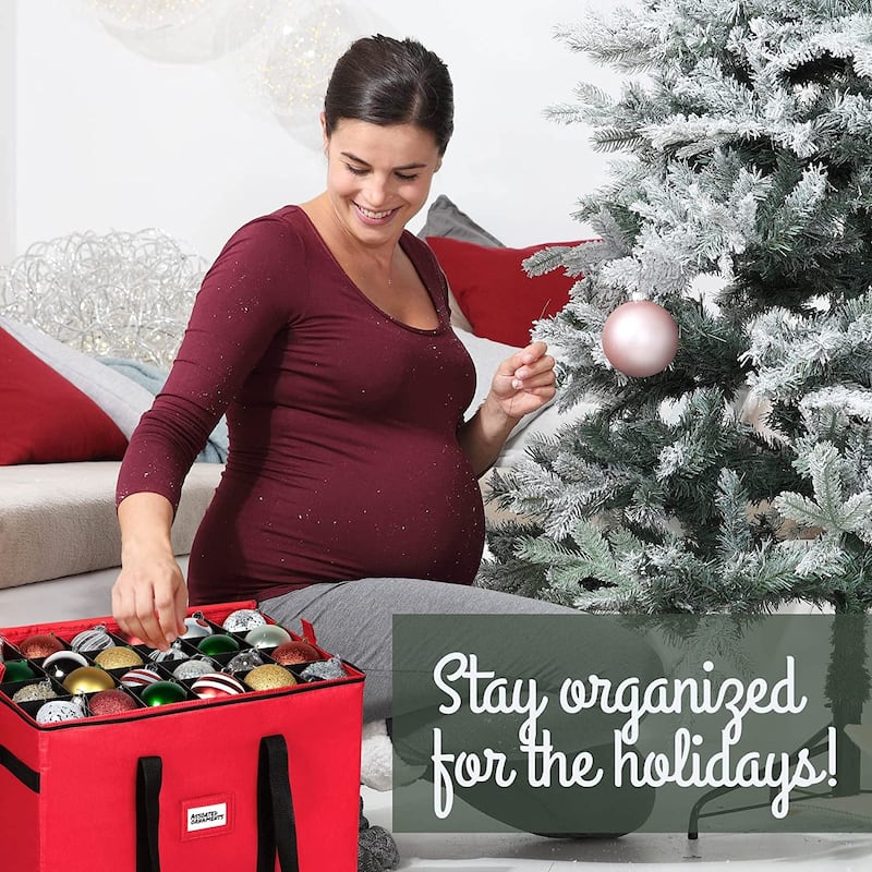 Christmas Ornament Storage Container - Heavy Duty 600D Tear Resistant Material, Zippered, Adjustable Dividers