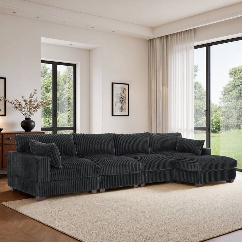 Plush Flannel Modular Sectional Sofa for Living Room - Grey-5-Piece