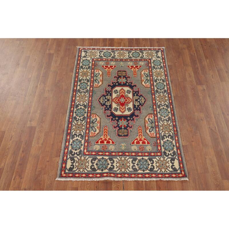 Geometric Kazak Accent Rug Handmade Home Decor Wool Carpet - 3'3" x 5'2"