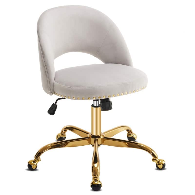 Office Chair Velvet Desk Chair Swivel Armchair Cute Modern Fabric Home Office Desk Chairs with Wheels - Grey