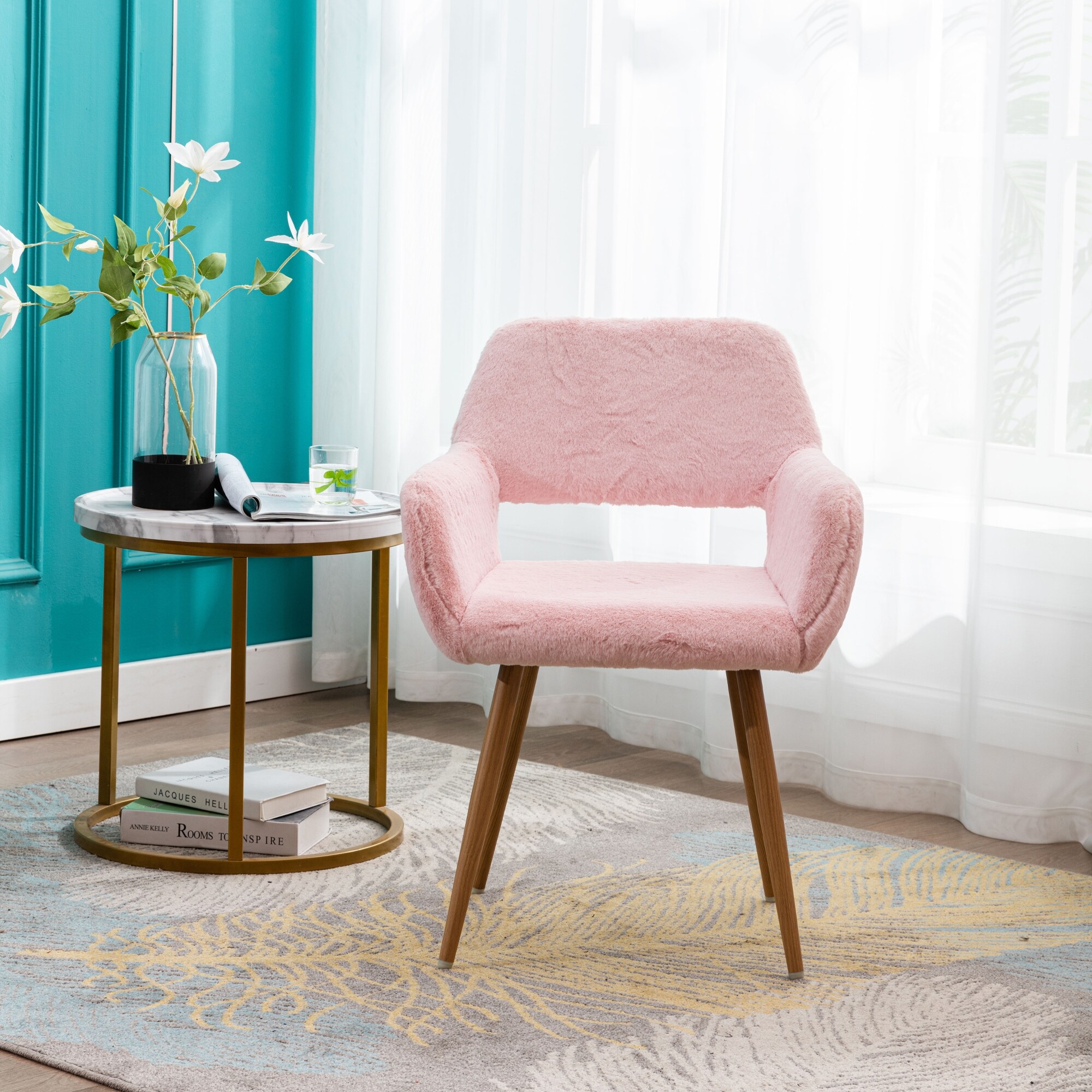 Faux Fur Dining Chairs Mid Century Arm Chairs with Solid Painting