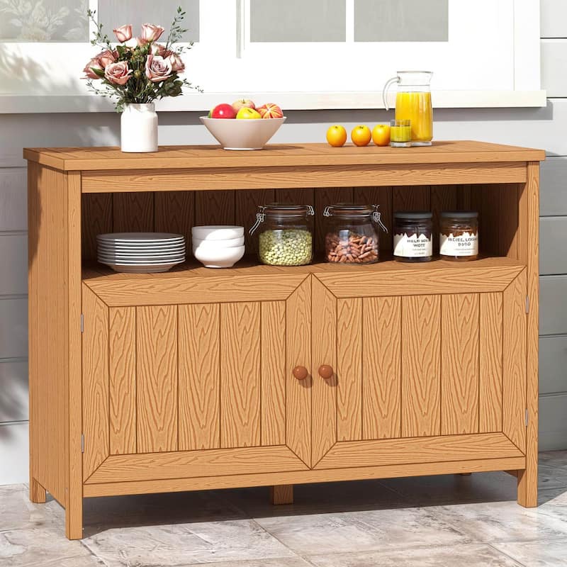 Moasis 44" Outdoor Sideboard Patio Bar Table with Storage Cabinet and Shelves