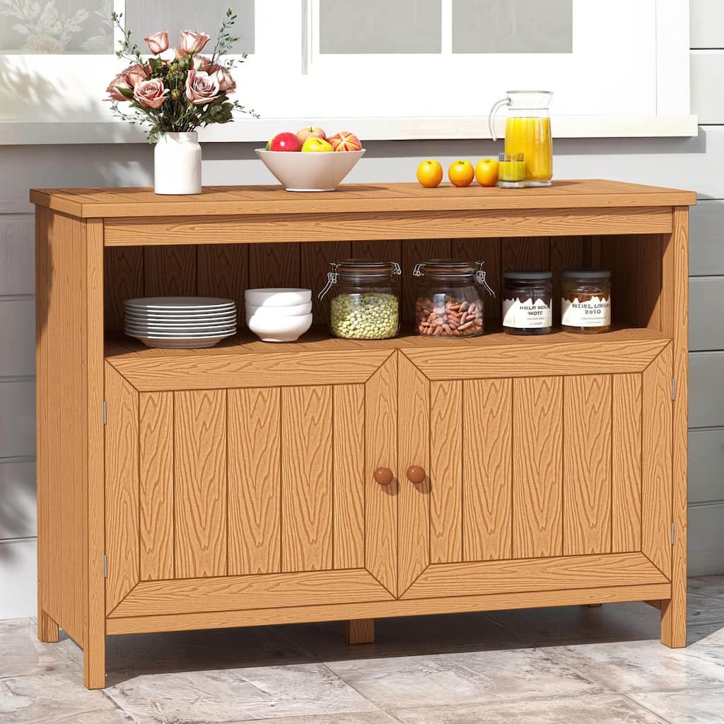 Moasis 44" Outdoor Sideboard Patio Bar Table with Storage Cabinet and Shelves
