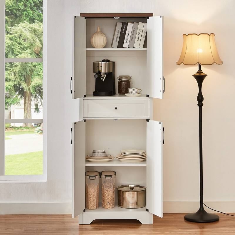 Farmhouse 68" Kitchen Pantry Cabinet, Freestanding Large Capacity Storage Cabinet for Organizing Electronics and Decor