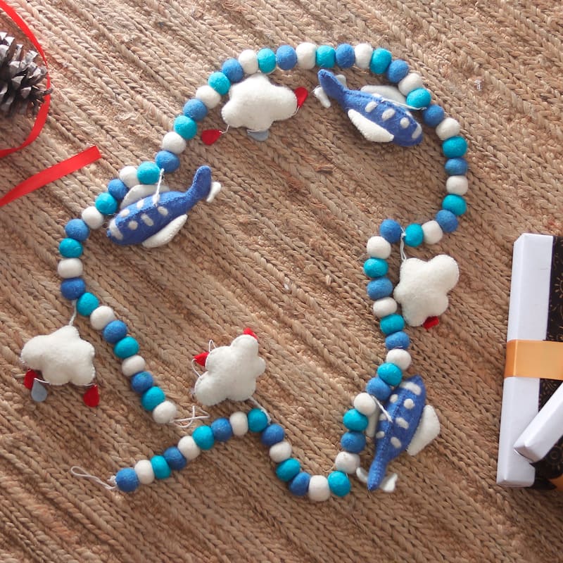 Novica Handmade Sky Celebration Wool Felt Garland - Blue