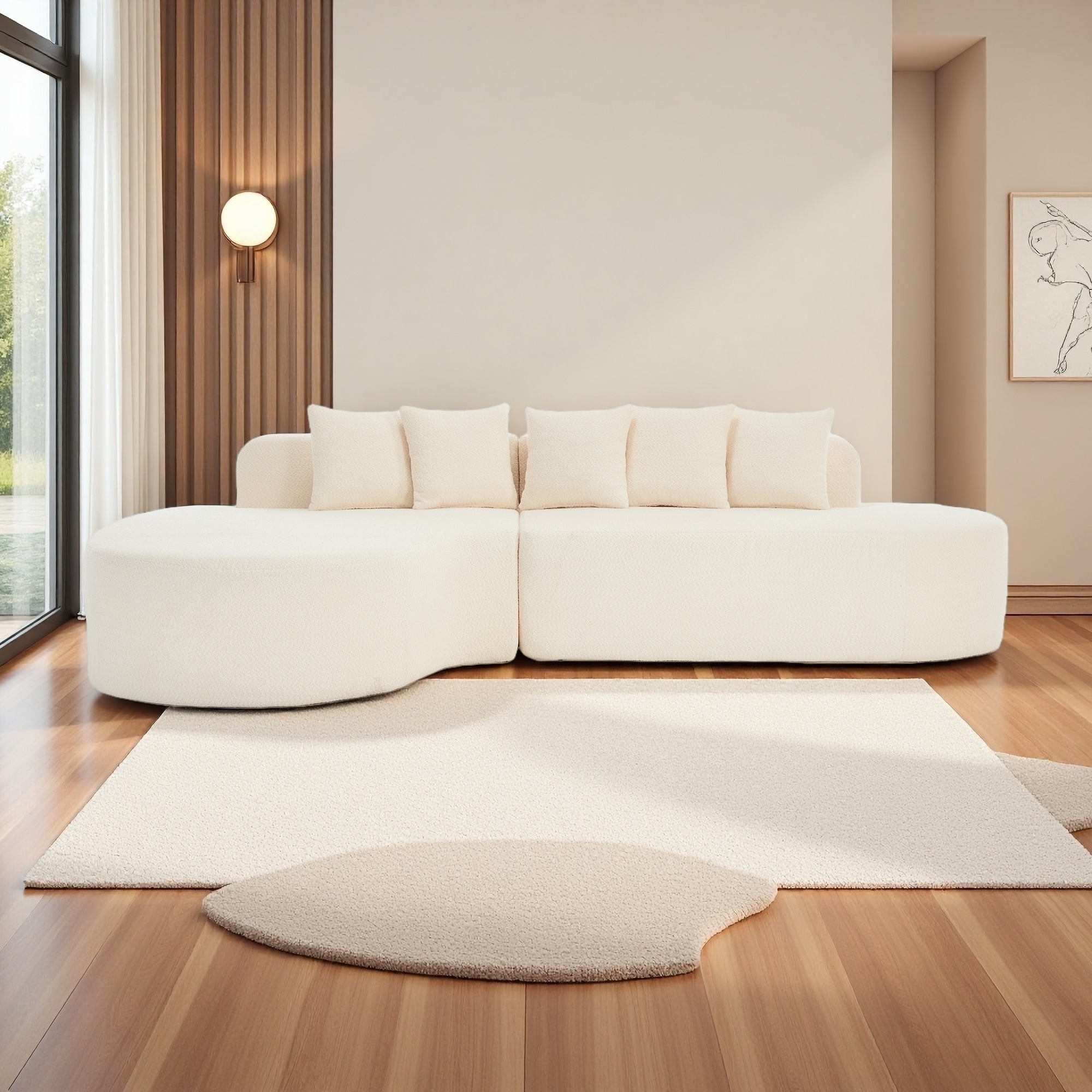 112.2" Chenille L-Shaped Boneless Sectional Sofa with Pillows