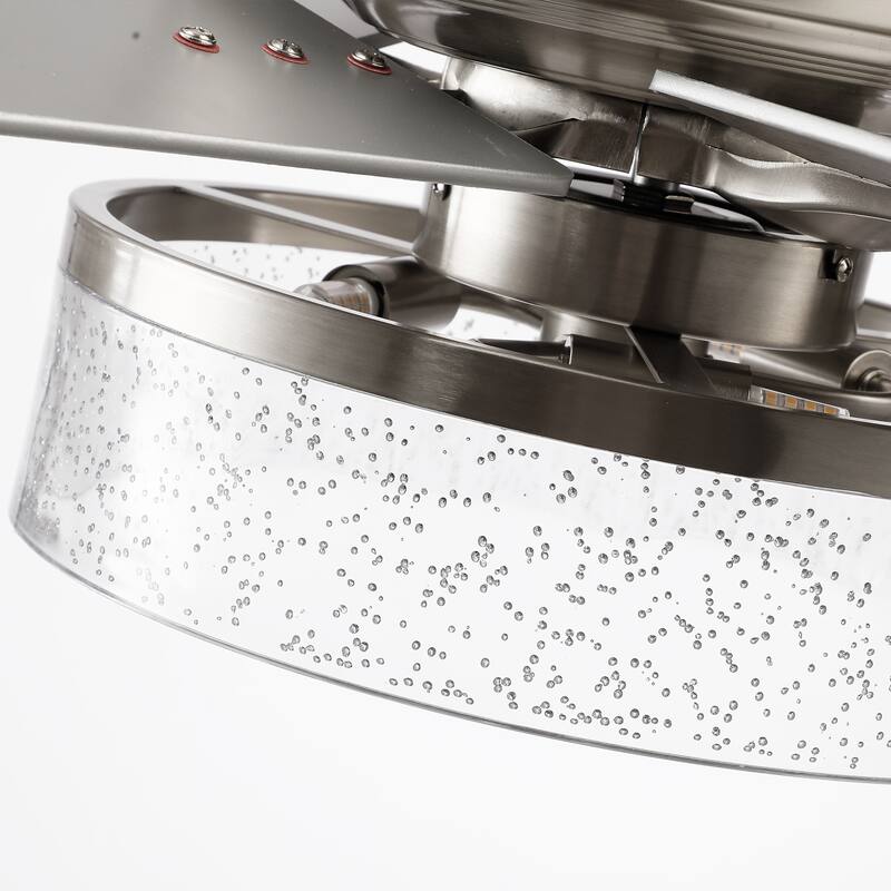 52-inch Modern Satin Nickel Bubble Shade Ceiling Fan with Light and Reversible Blades - 52'' W x 18.7" H