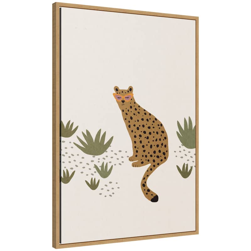 Kate and Laurel Leopard II by July Art Prints Framed Canvas Wall Art Print - 23x33 - Natural