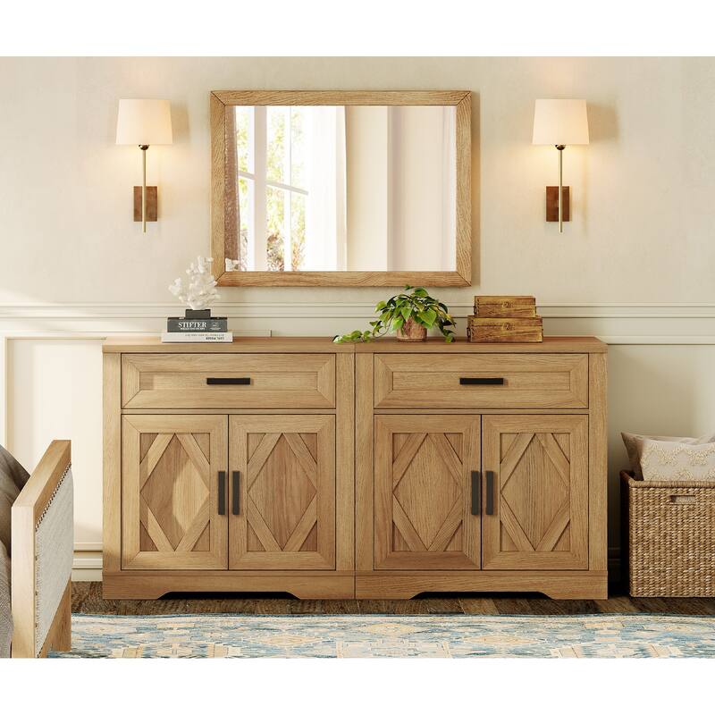 Farmhouse Entertainment Center with Storage Barn Door Cabinet for 50"-130" TVs