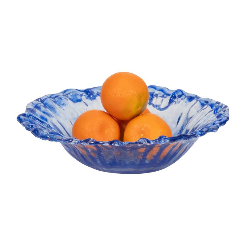 Decorative Round Glass Obmre Bowl - Home Decor - 14", Blue & Clear