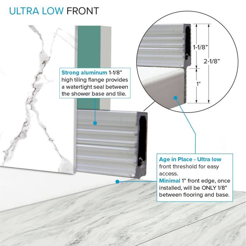 Transolid FZS6736 67" x 35-1/2" Rectangular Shower Base with Left,