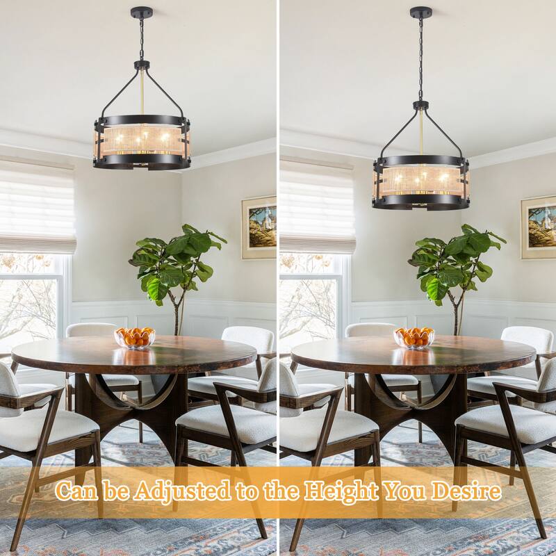18.9inch 6-Light Farmhouses Chandelier with Metal and Hemp Rope Fabric Patchwork Frame for different rooms