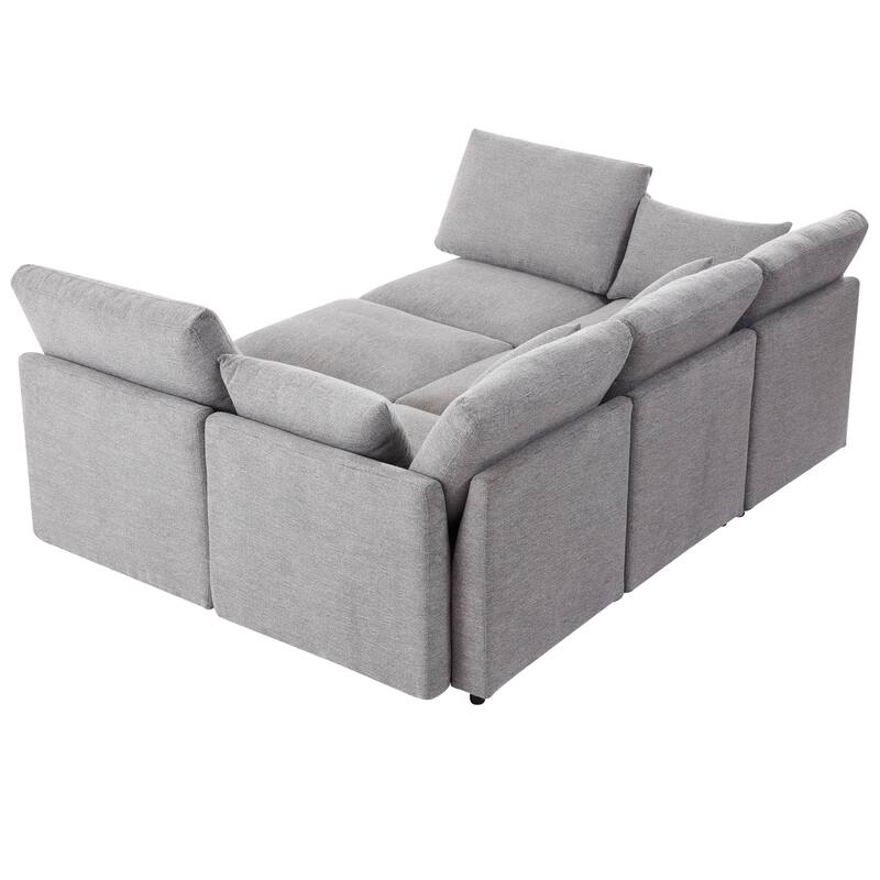 L-Shaped Modular Sectional Sofa Convertible U-Shaped Sofa Bed with Movable Ottoman and 2 USB Ports, 2 Pillows, Chenille 5 Seat
