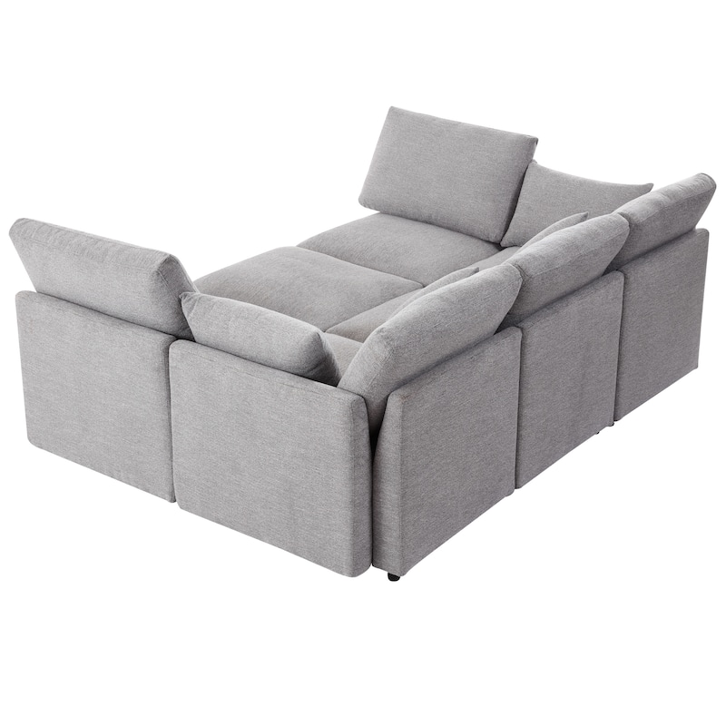 U-shaped Sofa Modular Sectional Sofa with Movable Ottoman and 2 USB Ports Sleeper Recliner Sofa Couch for Living Room
