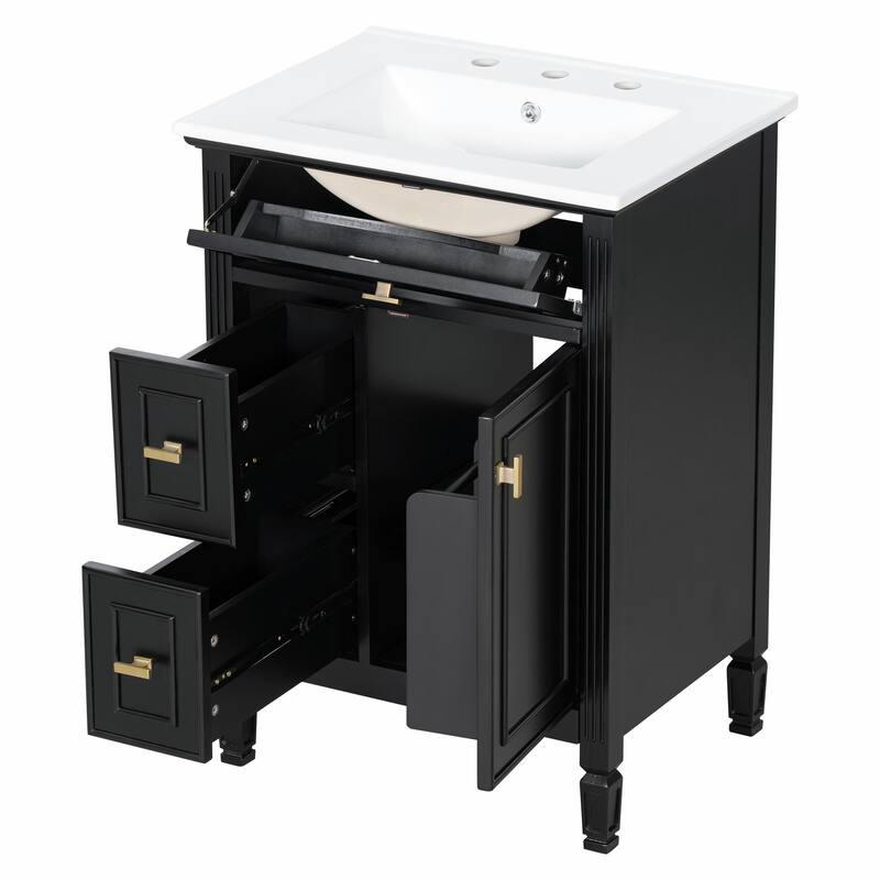 24-Inch Bathroom Vanity with Sink, Solid Wood and MDF Cabinet