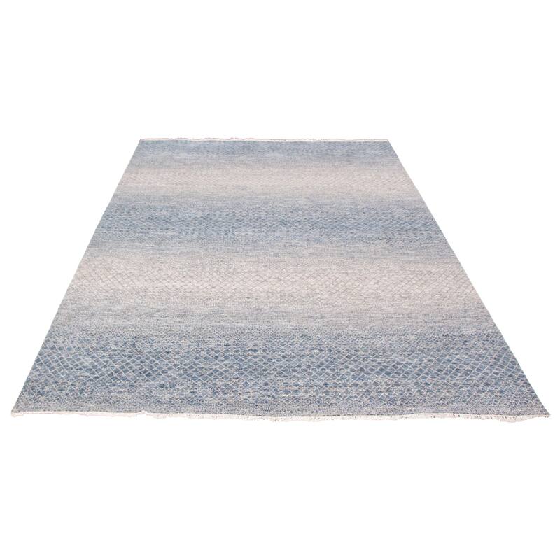 ECARPETGALLERY Hand-knotted Silk Shadow Dark Blue, Grey Wool Rug - 8'10 x 12'2