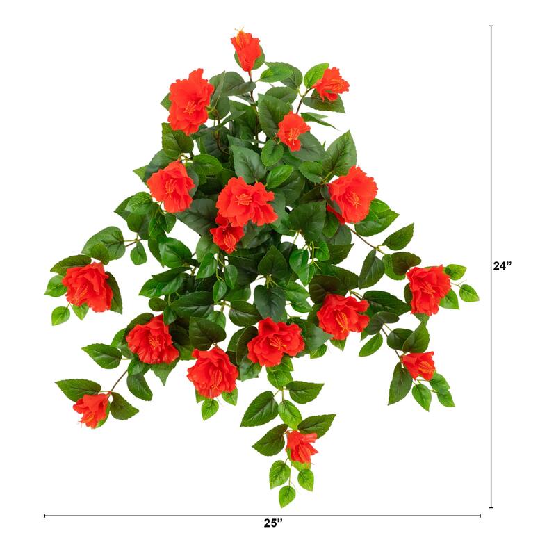 24-in UV Resistant Artificial Hibiscus Hanging Plant - Set of 2