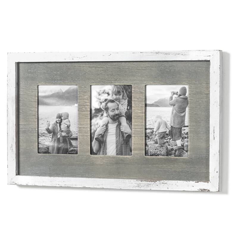 Adeco Wood Wall Photo Frame - White&Grey - White&Grey