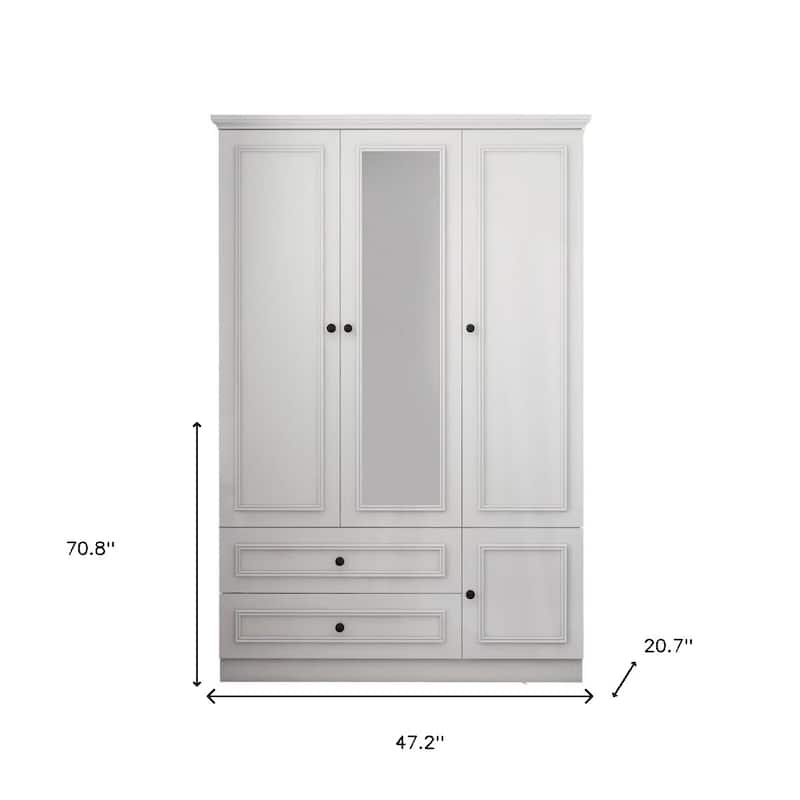 HomeRoots 71" White Mirrored Four Door Two Drawer Combo Dresser