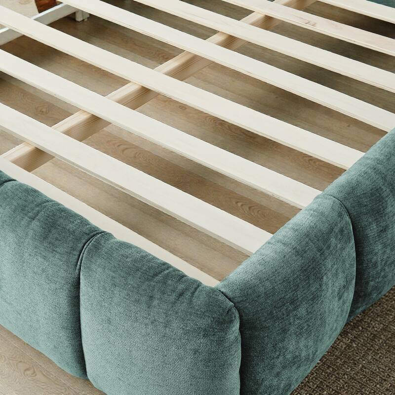 King Upholstered Platform Bed Frame with Thick Chenille Fabric, Grounded Modern Bed with Headboard, No Box Spring Needed
