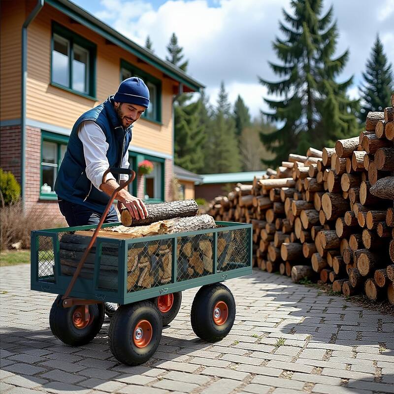 500 lb Capacity Steel Garden Cart Green and Orange