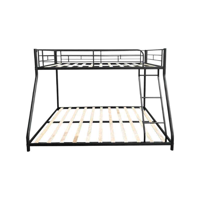 Sturdy Metal Twin over Full Bunk Bed with Noise-Free Wood Slats and Full Guardrail