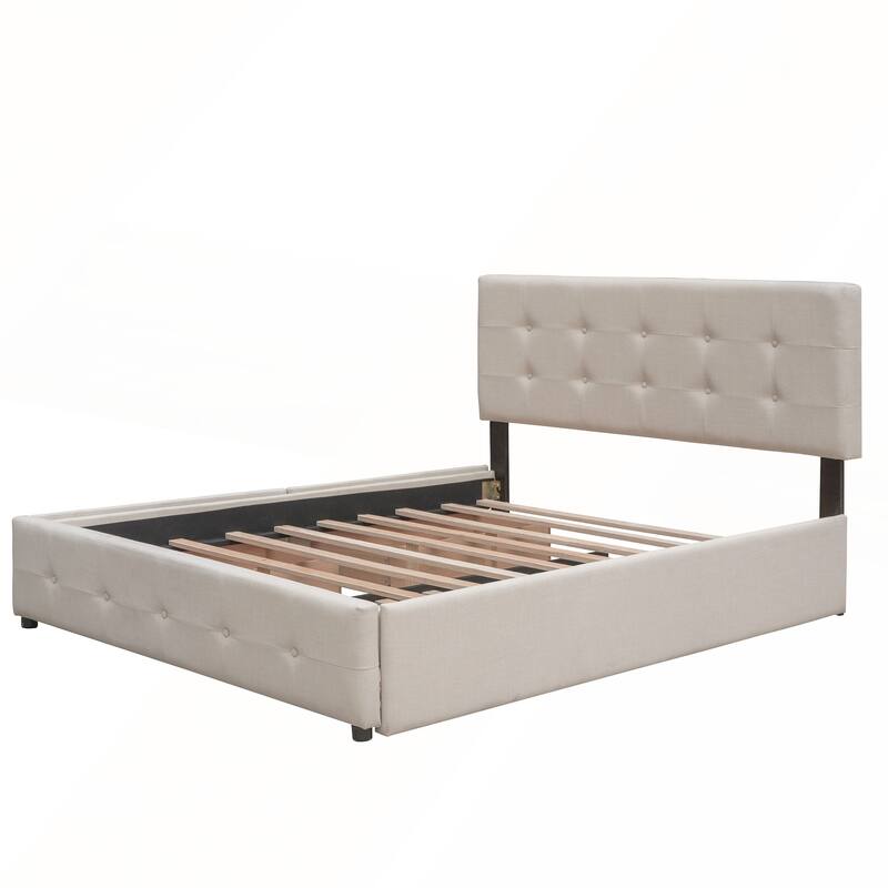 Upholstered Platform Bed with 2 Drawers and 1 Twin XL Trundle