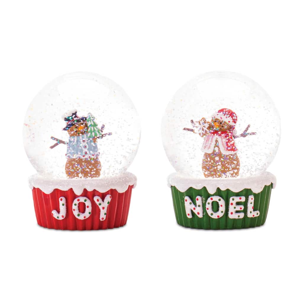 Gingerbread Snowman Christmas Snow Globe - 4" - Red and Green - Set of 2