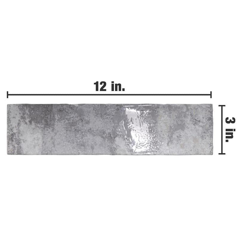 Merola Tile Biarritz Grey 3" x 12" Ceramic Wall Tile