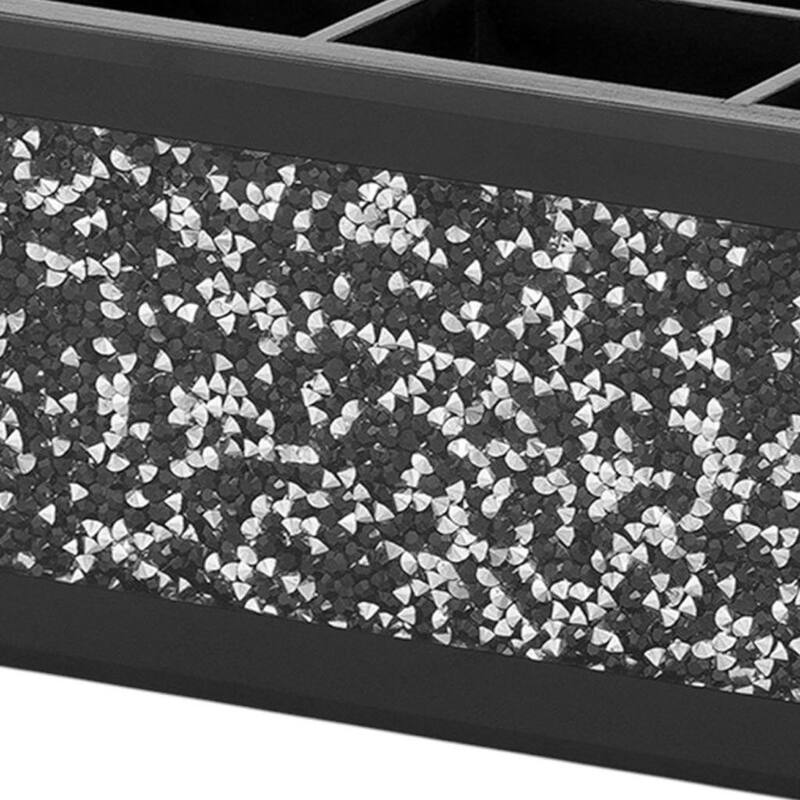 8" Black And Silver Glass Six Section Jewelry Organizer With Faux Crystals