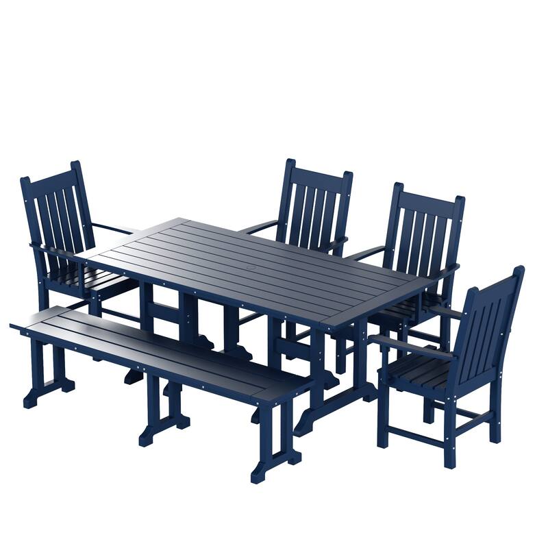 Laguna Hdpe All Weather Outdoor Patio Dining Set with Rectangle Table, Arm Chairs and Bench (6-Piece Set)