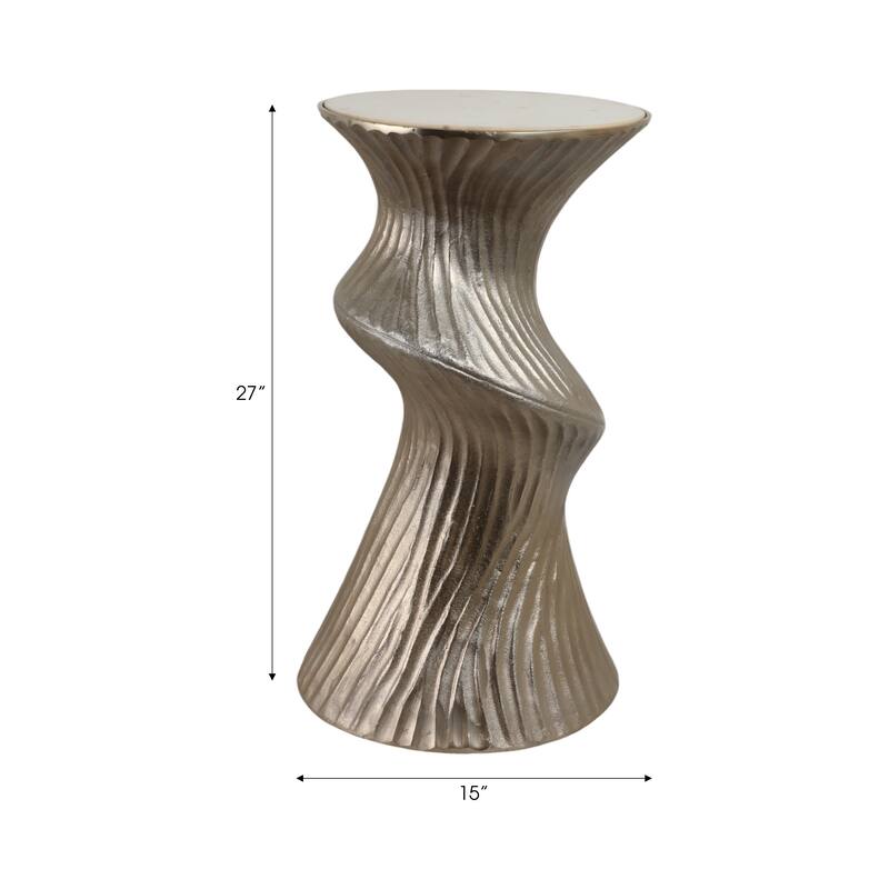 Marble Top Aluminum Side Table Round Sculptural Accent Modern