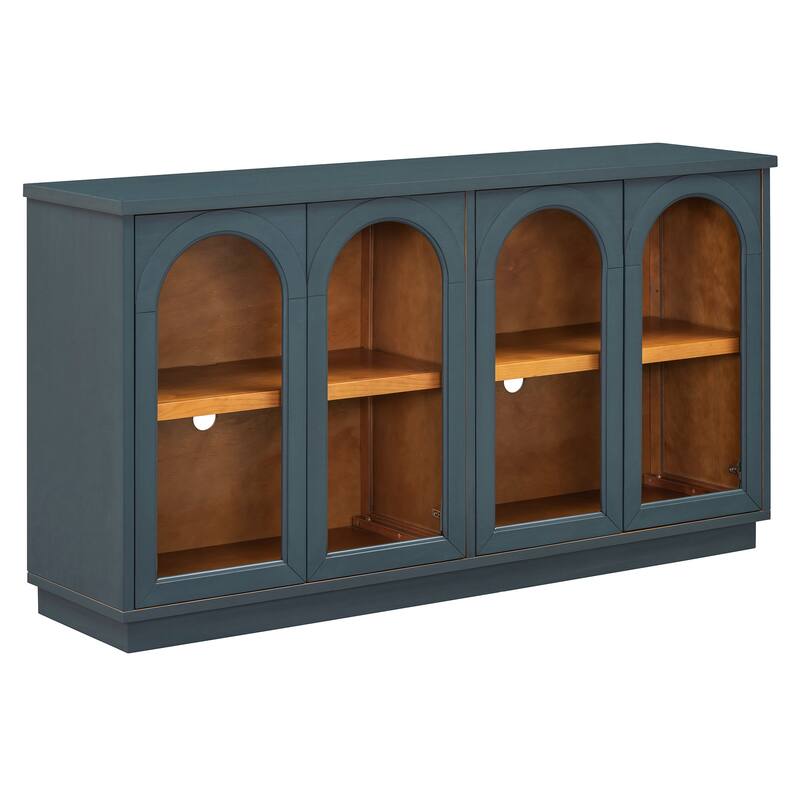 4-Door Large Storage Buffet Cabinet with Arched Glass Doors & Adjustable Shelves
