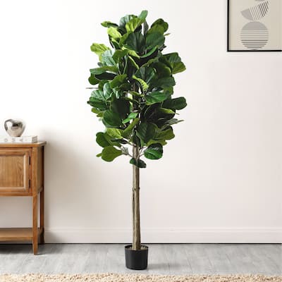 SAFAVIEH Faux Fiddle Leaf Fig 72-inch Potted Tree - 26" W x 26" D x 72" H