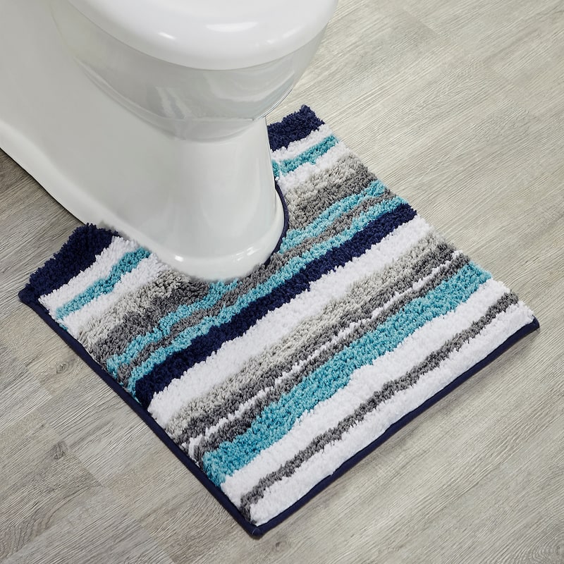 Better Trends Bath Rug 100% Polyester Super Absorbent Anti-Skid TPR Backing Bathroom Rug For Shower,Sink Mats Griffie Collection - 20" x 20" Contour - Blue