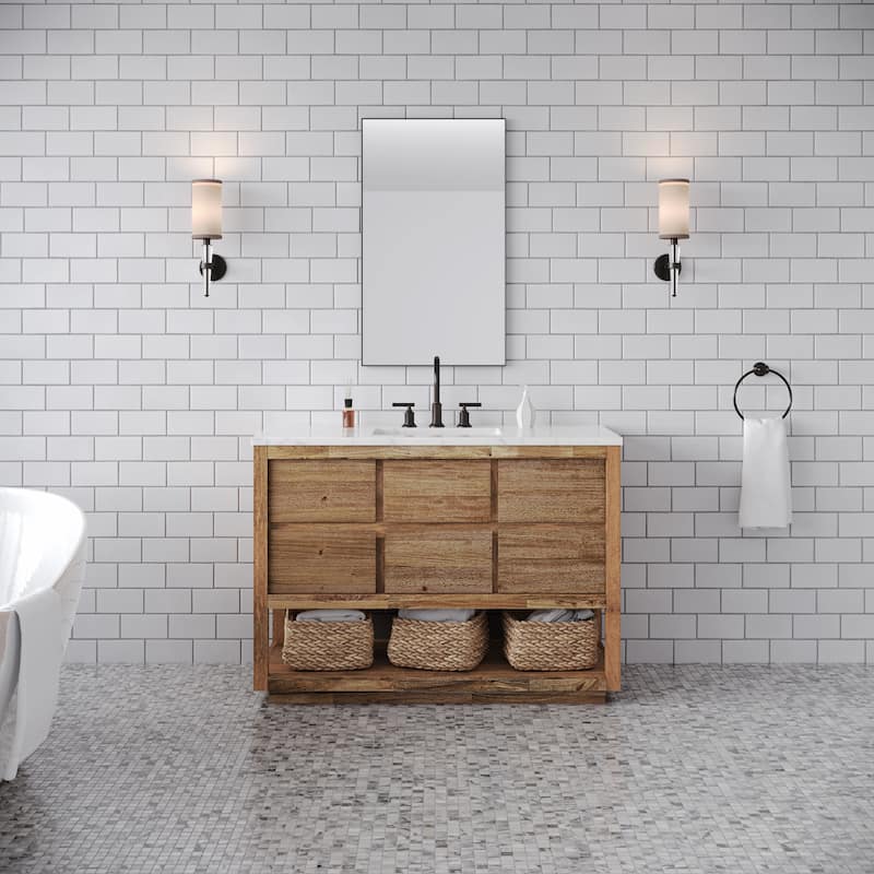 Oakman Mango Wood Carrara White Marble Countertop Bath Vanity with Faucet