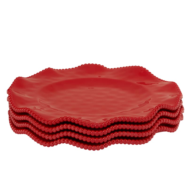 Certified International Perlette Red 11" Melamine Dinner Plates, Set of 4 - 11" Diameter x 1.25"