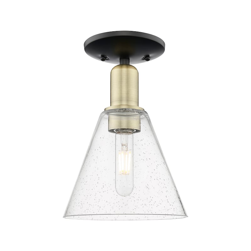 Innovations Lighting 716-1C-12-8 Berkshire Glass Semi-Flush Berkshire - Black Antique Brass / Seedy