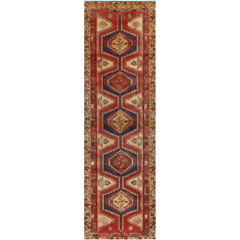 Fine Vintage Distressed Burak Navy/Red Runner - 3'0" x 10'7"